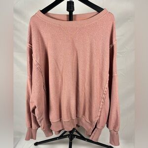 American Eagle Blush Pink Sherpa Pullover Sweatshirt Large Cozy Oversized